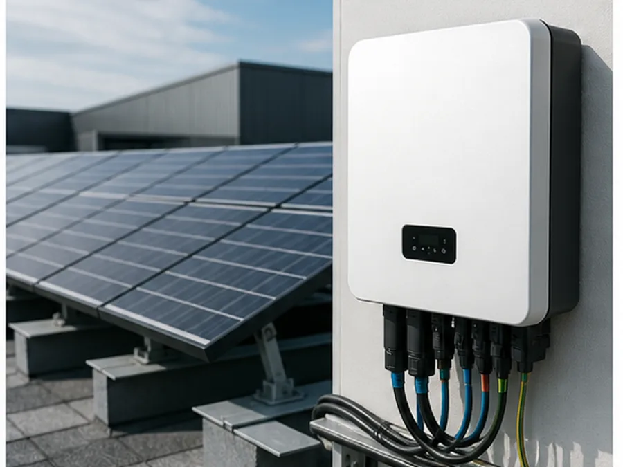Paneles solares e inversor de una instalación fotovoltaica